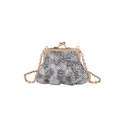 Silver jacquard mini kiss-lock bag with floral texture and gold chain strap - Black