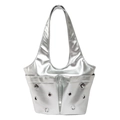 Metallische silberne Schultertasche mit Punk-Ösen und vorderen Doppeltaschen - Silber