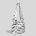 White leather hobo bag featuring silver metal rivets and a stylish shoulder strap - White