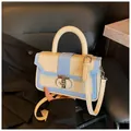 Retro two-tone cream white and sky blue small crossbody bag with silver T-lock buckle - White