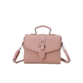 Elegante borsa a tracolla rosa cipria con trama litchi e dettagli zip in argento - Rosa