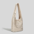 Sac hobo blanc crème chic avec rivets métalliques argentés et large bandoulière - Blanc Cassé