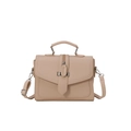 Borsa a mano beige da donna con trama litchi, manico superiore e tracolla regolabile - Cachi