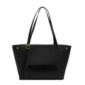 Bolso tote negro grande y minimalista en contraste de cuero y tela con detalles - Negro