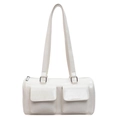 Borsa a cuscino vintage bianco crema in pelle con tasche anteriori e dettagli in argento - Bianco
