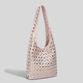 Pink minimalist underarm bag featuring silver rivets on a wide shoulder strap - Pink