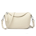 Chic cream white pebble leather saddle bag with silver hardware and adjustable strap - Off White