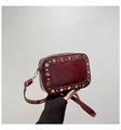Vintage wine red square crossbody bag with silver rivet studs and adjustable strap - Burgundy