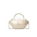 Elegant shell-textured acrylic clutch bag with gold handle and chain shoulder strap - Pearl White
