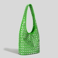 Sac hobo vert néon orné de clous métalliques argentés et silhouette en demi-lune - Vert