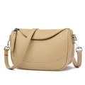 Minimalist beige pebble leather crossbody bag with silver hardware and adjustable strap - Apricot