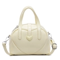 Beige faux leather handbag with heart-shaped stitching and matching buckle detail - Yellow