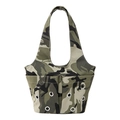 Camo print canvas underarm bag with metal grommets and utility front pockets - Green Camo