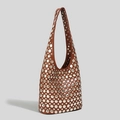 Brown rivet underarm bag in faux leather with silver metal studs and street rock style - Brown