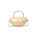 Elegant marble-texture acrylic clutch bag with round gold handle and metal chain - Champagne Gold