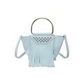 Retro light blue crossbody bag with silver rivets and bohemian fringe detail - Blue