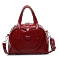 Glossy red heart-shaped PU leather handbag with matching shoulder strap and silver hardware - Burgundy