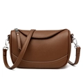 Deep brown lychee pattern leather shoulder bag with a crossbody strap and silver hardware - Brown