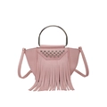 Pink lychee leather crossbody bag with silver rivets, ring handle and long tassels - Pink