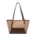 Bolso tote retro de lona con retazos de cuero marrón y detalles de remaches dorados - Café Caqui