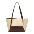 Sac fourre-tout minimaliste en toile avec finitions en cuir brun et dorures - Café Jaune Clair