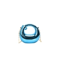 Electric blue asymmetric acrylic evening bag with mirror finish and gold chain strap - Blue