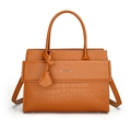 Caramel brown large capacity handbag with faux crocodile pattern and top handle strap - Handbag (Light Brown Single Bag)