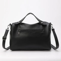 Black pebbled PU leather handbag with rivets, top handle, and detachable strap - Black