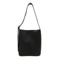 Minimalist black leather tote bag with adjustable shoulder strap and gold hardware - Black