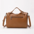 Brown pebble grain PU leather handbag with dual handles and adjustable shoulder strap - Brown