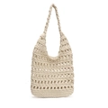 Minimalist cream knit tote bag with hollow mesh design and shoulder strap for summer use - White