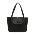 Minimalistische schwarze Tote Bag mit weißen Kontrastnähten und Silber-Reißverschluss - Schwarz