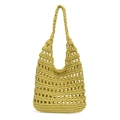 Borsa tote in maglia traforata fatta a mano in verde erba per le vacanze estive al mare - Giallo