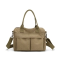 Bolso tote minimalista de nailon verde oliva con bolsillos dobles y correa de bandolera - Caqui
