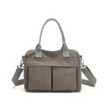 Bolso tote minimalista de lona de nailon gris con bolsillos frontales y correa ajustable - gris oscuro