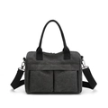 Bolso tote versátil de lona de nailon gris oscuro con bolsillos delanteros y correa ajustable - Negro