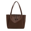 Dunkelbraune Leder-Tote-Tasche mit weißen Kontrastnähten und doppelten Schultergurten - Braun