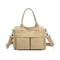 Bolso tote minimalista de lona de nailon beige con bolsillos y correa ajustable - Caqui claro