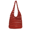 Borsa a spalla rossa in maglia traforata a grande capacità con motivo all'uncinetto - Rosso