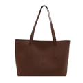Minimalist large capacity tote bag in dark brown faux leather with twin shoulder straps - Dark Brown