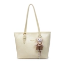 Creamy beige stone pattern tote bag with teddy bear pendant and gold text detail - Yellow with Pendant