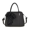 Borsa a tracolla grigio scuro testurizzata con foulard a pois e manici in pelle nera pregiata - Nero