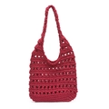 Burgundy hollow knit shoulder bag with large capacity and minimalist woven design - Rose Pink