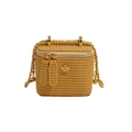 Gelbe Mini-Stroh-Box-Tasche mit Kettenriemen und goldenem Blumendetail für den Sommer - Klein / Gelb