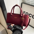 Matte wine red crossbody handbag with gold lettering and top handles for women - No Pendant / Burgundy