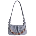 Bolso de nube plisado en cuero sintético azul claro con cadena de cuentas y correa - Azul