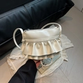 Sac seau chic en cuir blanc crème avec volants et bandoulière réglable élégante - Blanc
