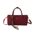Burgundy matte Boston bag with woven rope charm and adjustable leather shoulder strap - With Pendant / Burgundy
