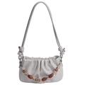 Bolso nube blanco fruncido con cadena de cuentas de colores y correa con nudos - Blanco