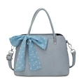 Sac bandoulière bleu à texture tissée avec foulard à pois et finitions argentées - Bleu